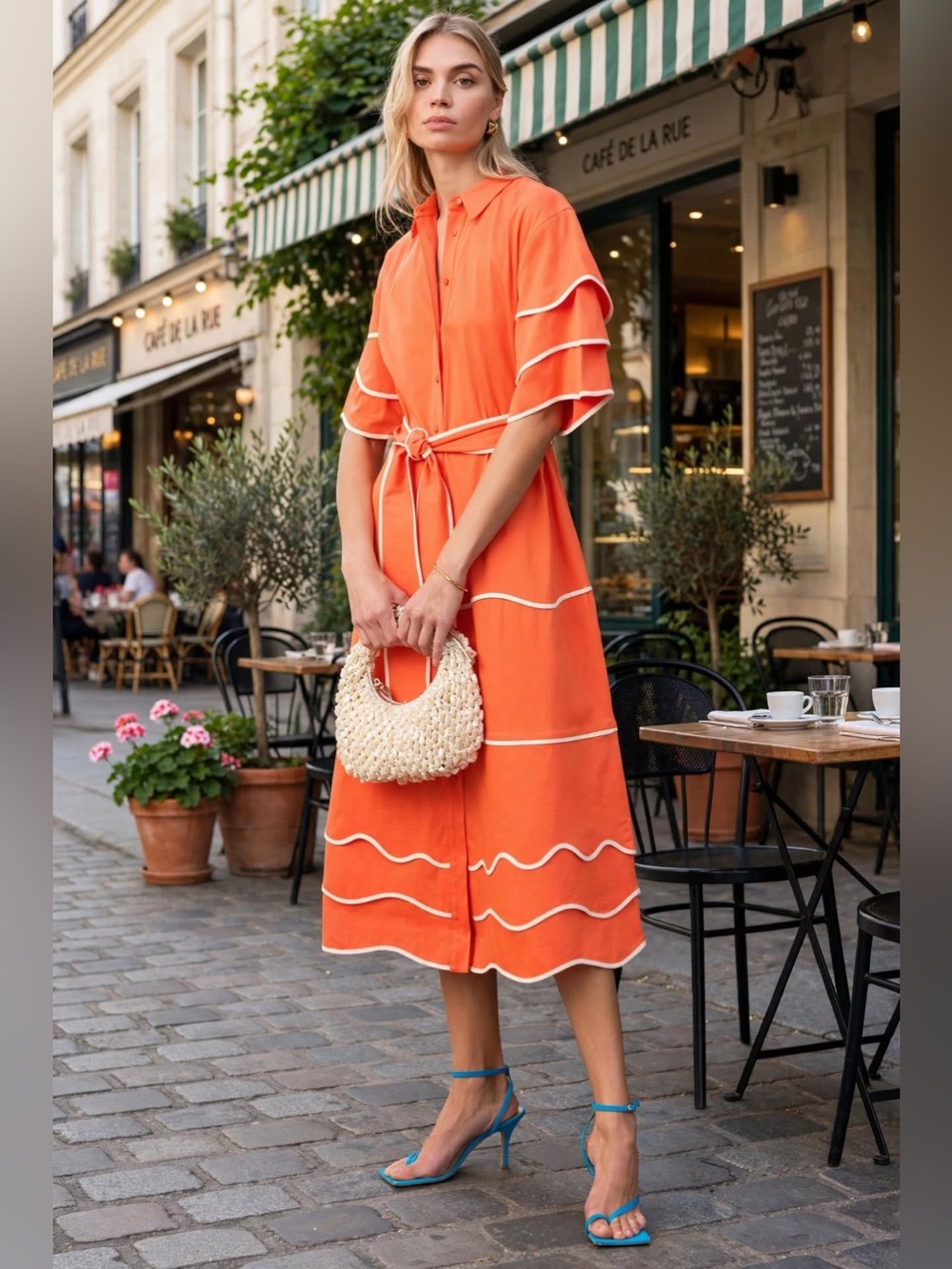 Alexis Rhodes Orange Dress Women's Orange Tie-Waist Midi Dress size med or 4-6